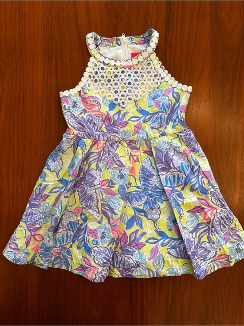 Lilly Pulitzer Girls Multicolor Floral Halter Dress with Lace Trim size 5